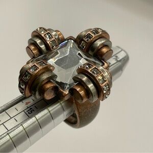 Lia Sophia ❤️ Bronze Geometric Rhinestone Art Deco Cocktail Statement Ring, 8